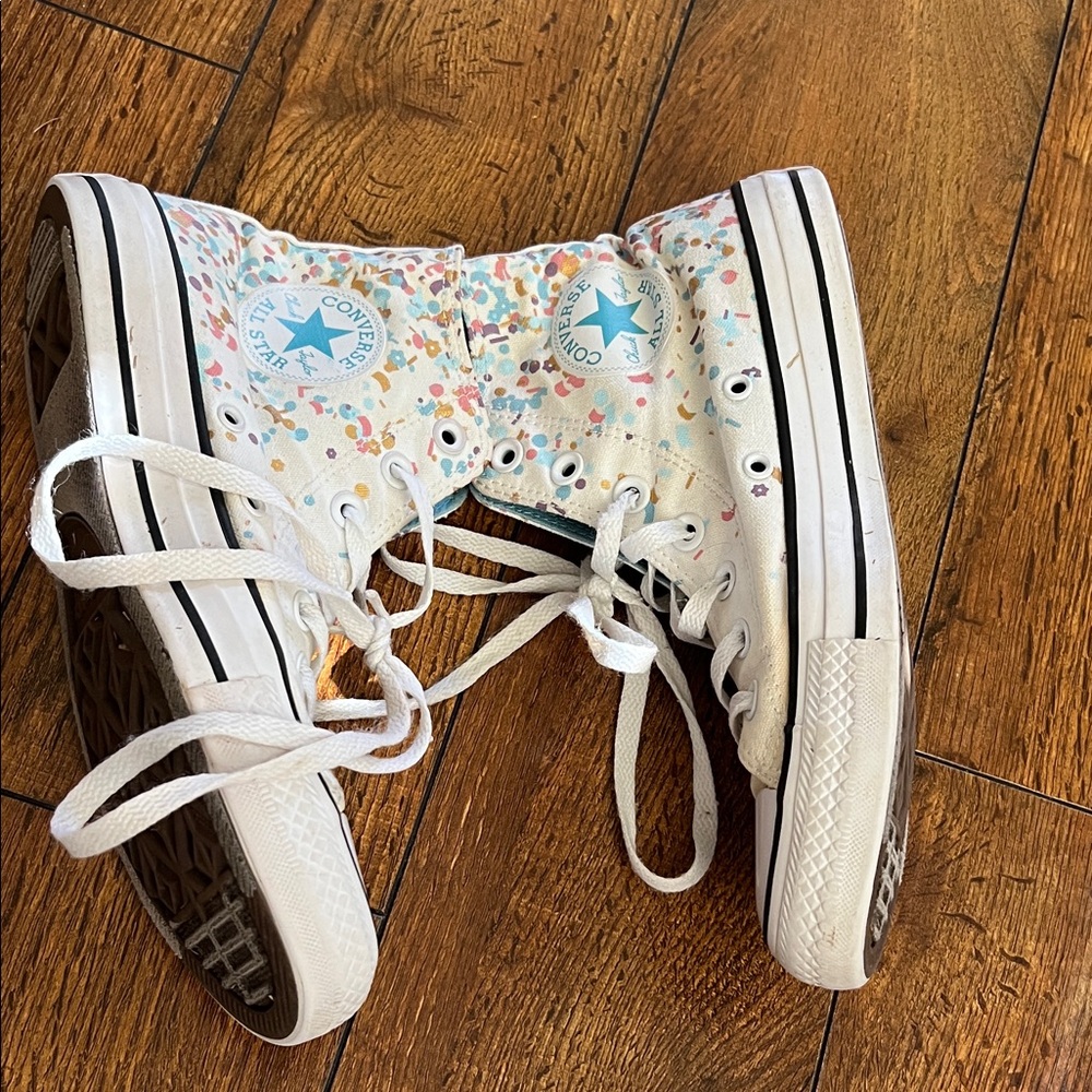 Converse White High-Tops with Multicolor Speckles